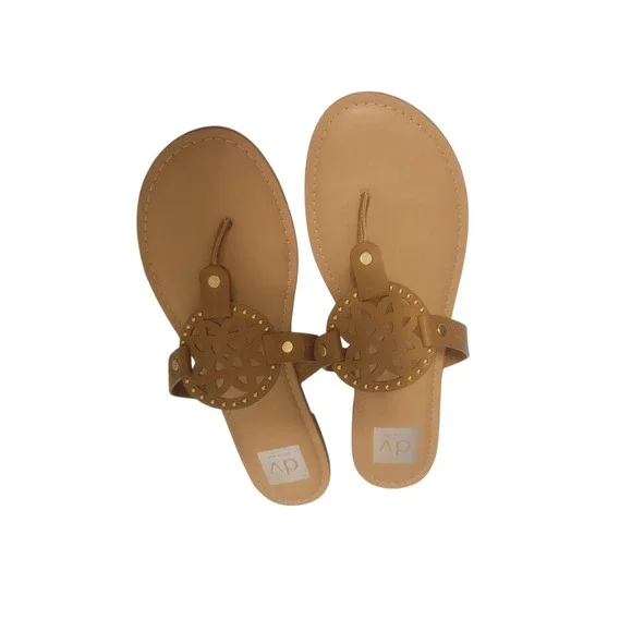 Dolce Vita Sandal Womens 11 Gotie Flip Flop Brown Tan Gold Tone Hardware DKBJ - Picture 4 of 9